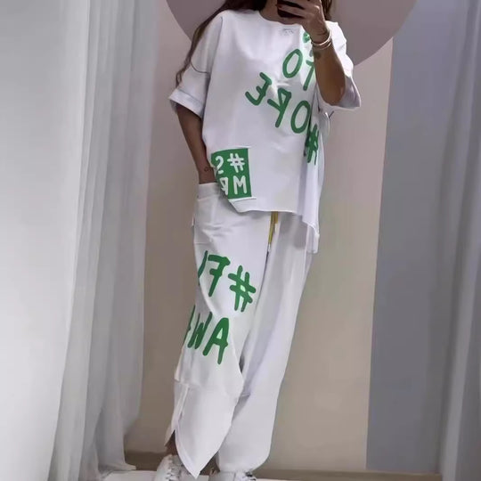Damen lässiger Oversized Sweater und Jogginghose-Set EB