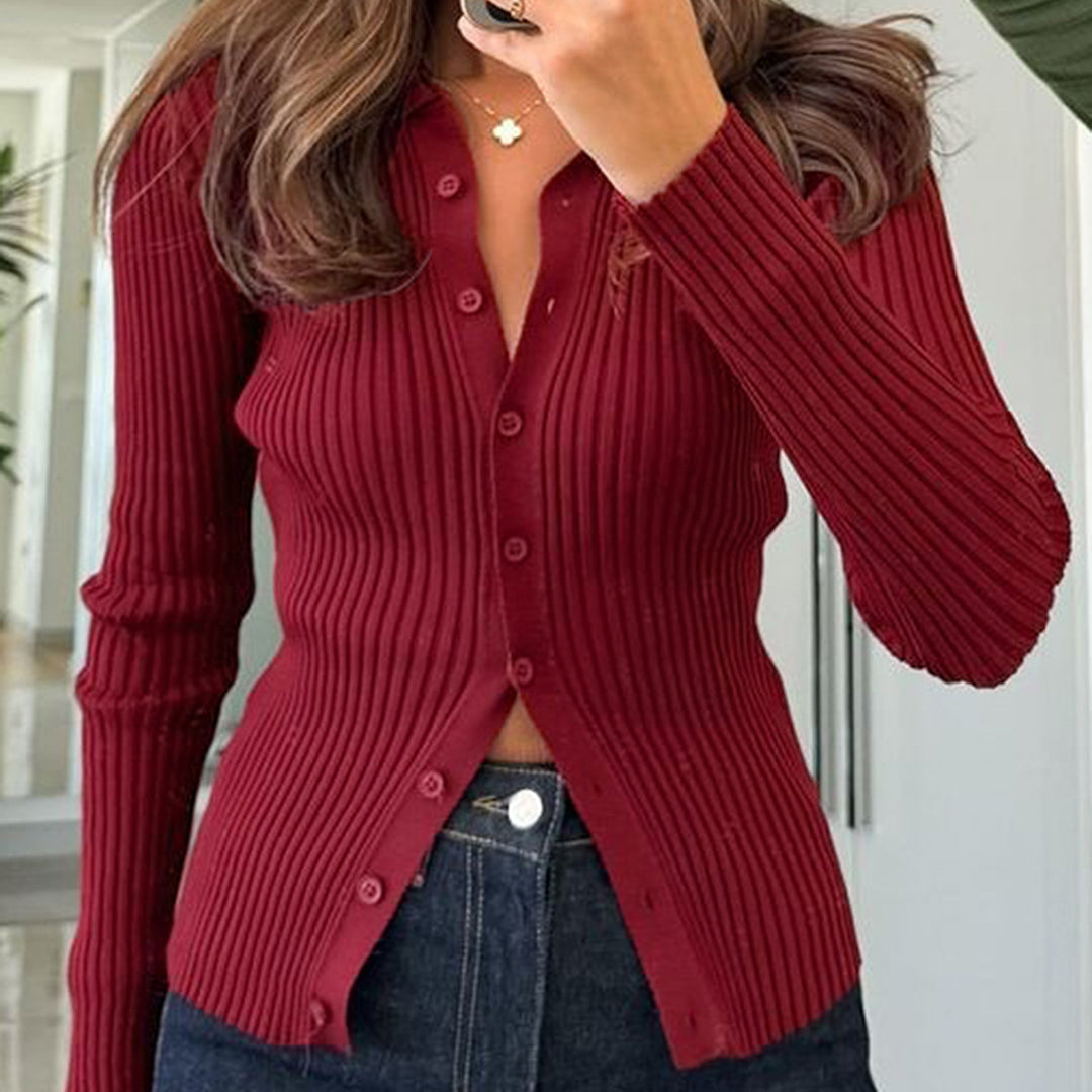 Damen nan taillierter Rippstrick-Cardigan mit verdeckter Knopfleiste und wellenförmigem Saum EB