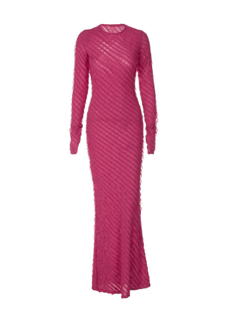 Damen Langarm Maxikleid mit raffinierten Transparentdetails und figurumspielendem Schnitt EB
