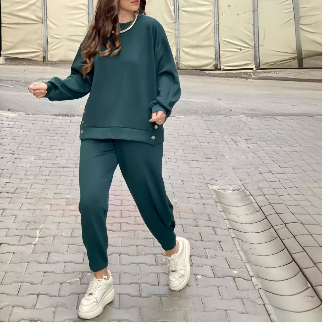 Damen lässiges Sport-Ensemble mit elegantem Schnitt und dekorativen Knöpfen EB