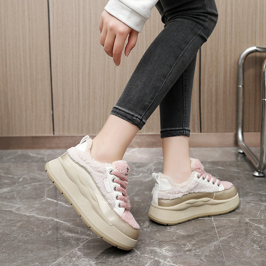 Damen modische Sneaker mit glänzenden Akzenten und kuscheliger Stoffoberfläche EB