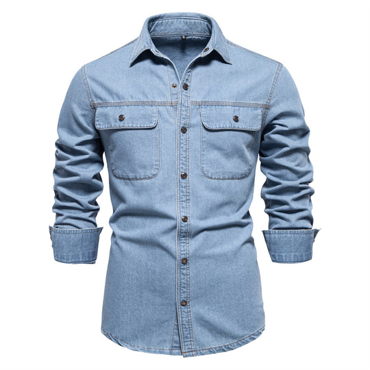 Herren Denim Hemd mit zwei Brusttaschen und modischem Schnitt EB