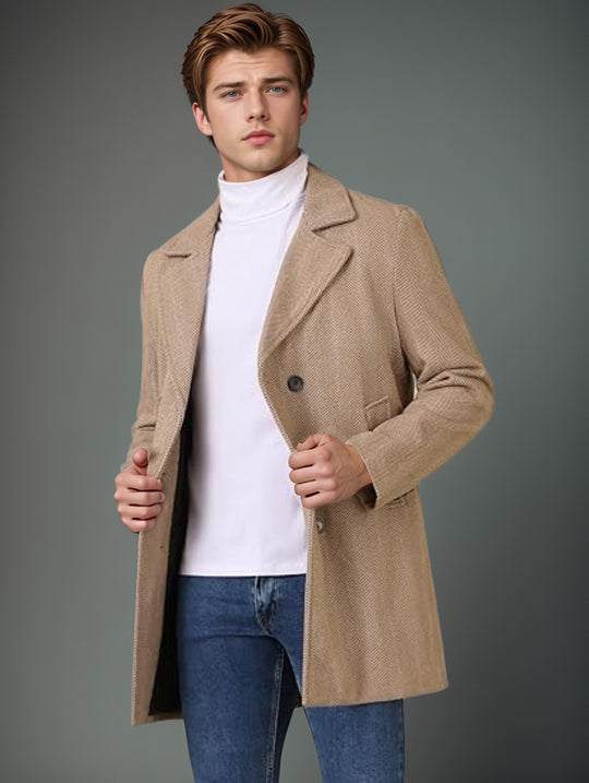 Herren eleganter Wende-Mantel mit doppelter Knopfleiste und verborgenem Gürtel EB