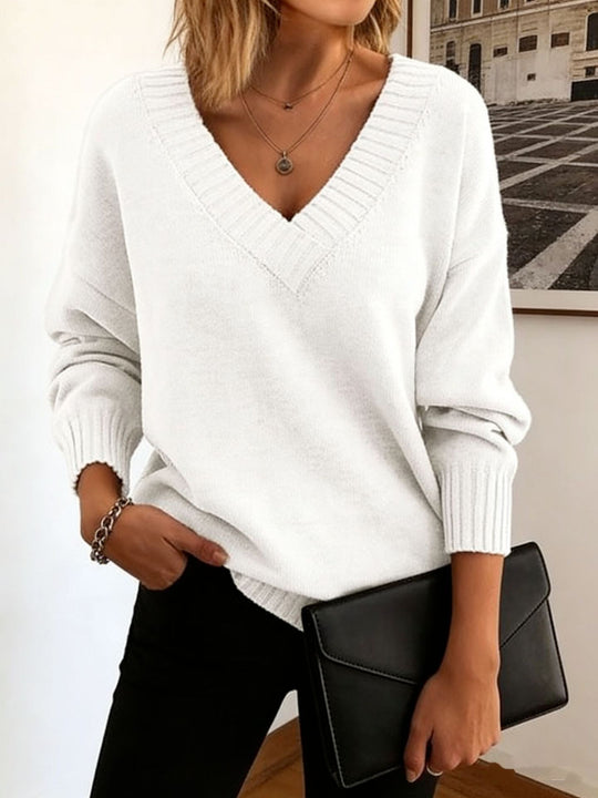 Damen Feinstrickpullover mit tiefem V-Ausschnitt und überschnittener Schulter EB