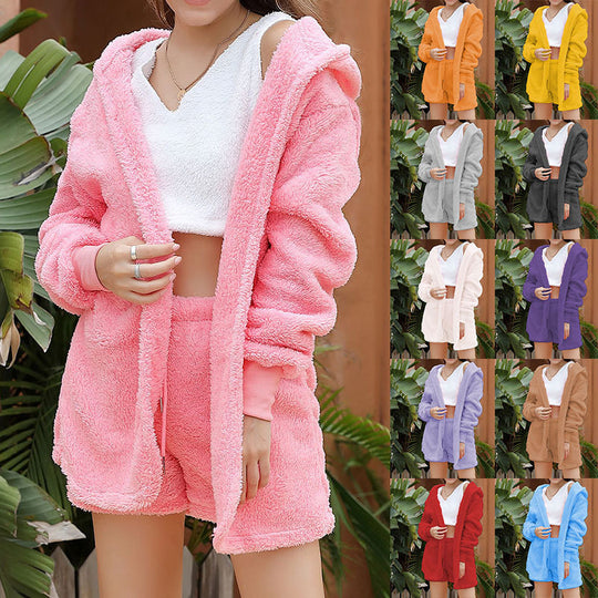 Damen kuschelweiches Sport-Lounge-Set mit Kapuze und Taschen EB