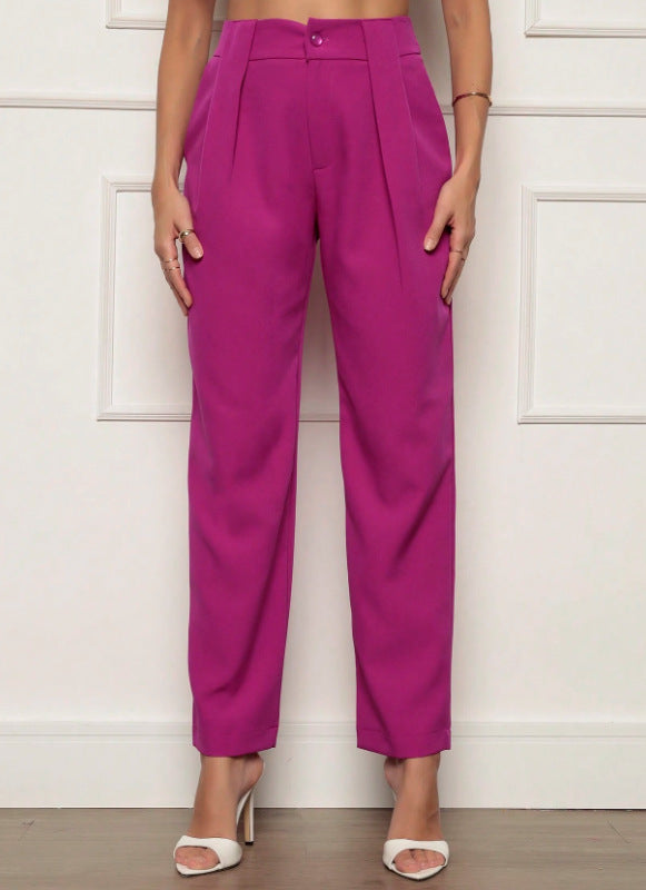 Damen elegante Hochbundhose mit Faltendetails EB