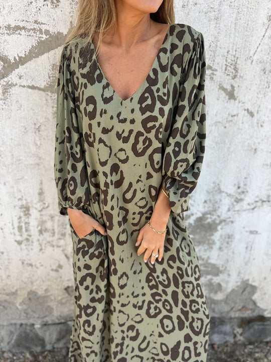 Damen Maxikleid mit tiefem V-Ausschnitt und lässigem Schnitt EB