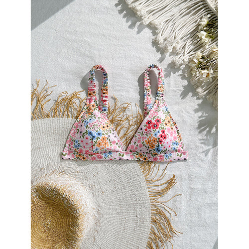 Damen Triangel-Bikinioberteil mit verspieltem Blumenmuster und verstellbaren Trägern EB