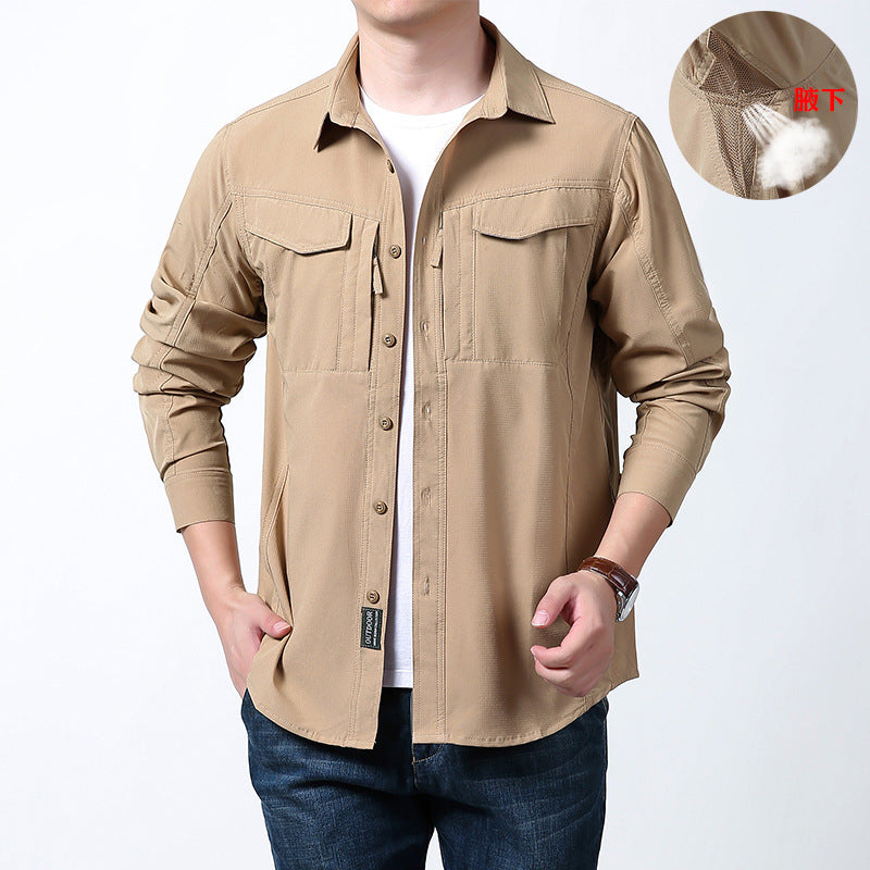 Herren nan leichtes Utility-Hemdjacke mit Brustklappen, Reißverschlusstasche und stretchigem Funktionsgewebe EB