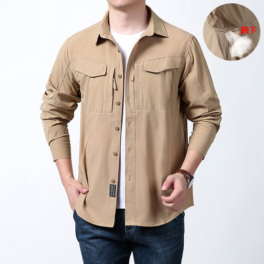 Herren nan leichtes Utility-Hemdjacke mit Brustklappen, Reißverschlusstasche und stretchigem Funktionsgewebe EB