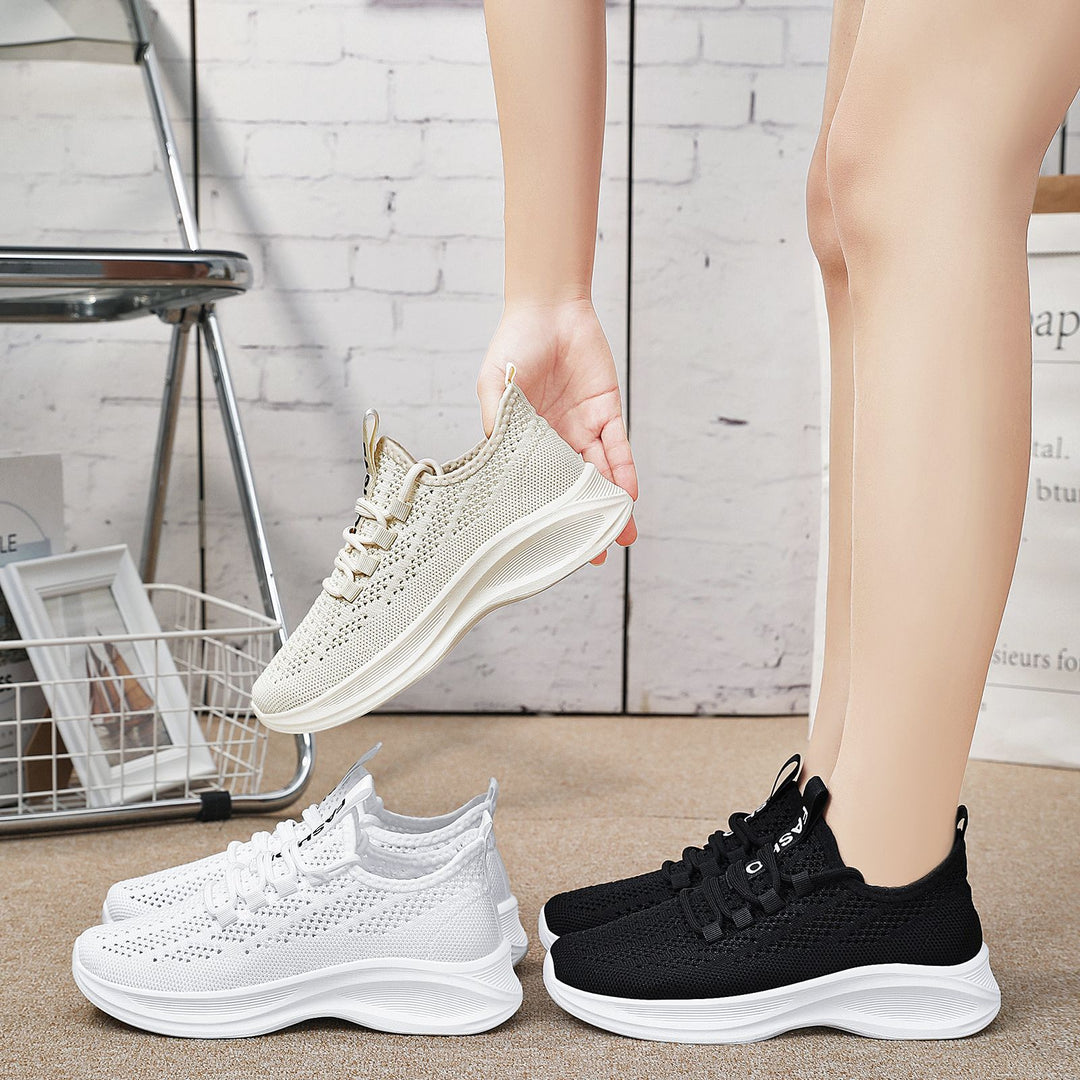 Damen nan gestrickter Slip-On Komfort-Sneaker mit sockenähnlichem Schaft, atmungsaktivem 3D-Mesh und gedämpfter EVA-Keilsohle EB