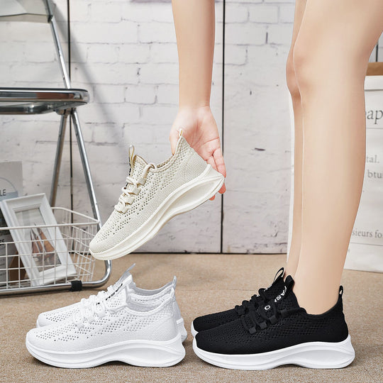Damen nan gestrickter Slip-On Komfort-Sneaker mit sockenähnlichem Schaft, atmungsaktivem 3D-Mesh und gedämpfter EVA-Keilsohle EB