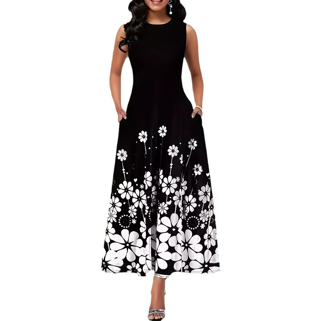 Damen Maxikleid mit floralem Muster und praktischen Seitentaschen EB