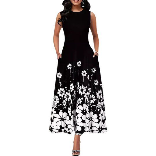 Damen Maxikleid mit floralem Muster und praktischen Seitentaschen EB