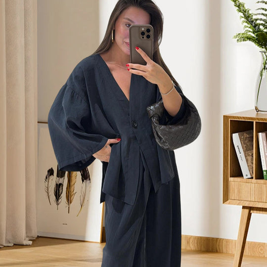 Damen Elegante Kimono-Jacke mit weiten Ärmeln und lockerer Passform EB