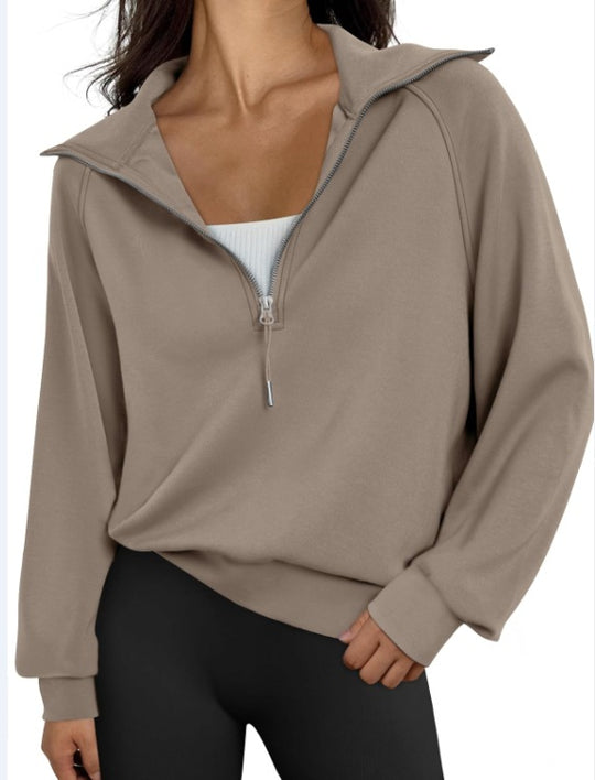 Damen lässiger Sweatpullover mit hohem Kragen und Reißverschluss EB