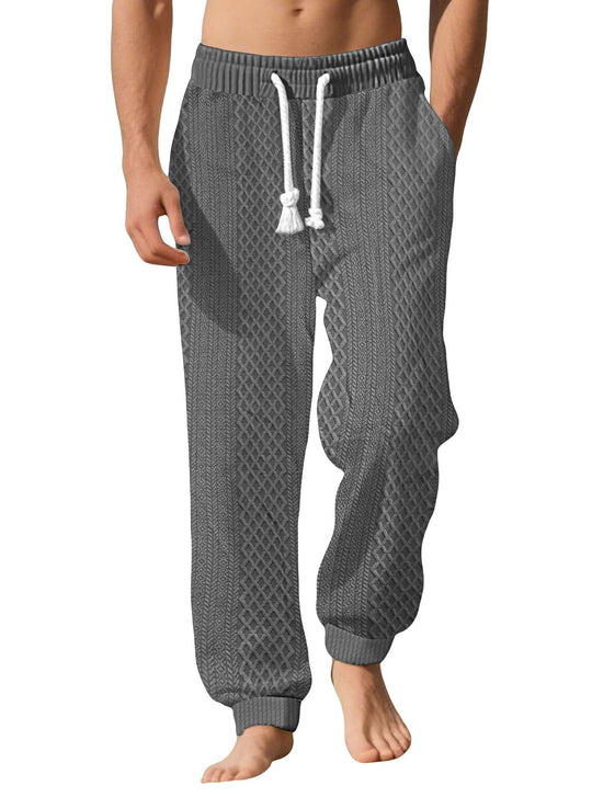 Herren nan gestrickte Wohlfühlhose mit Zopfstruktur, elastischem Bund, Kordelzug und Eingrifftaschen EB