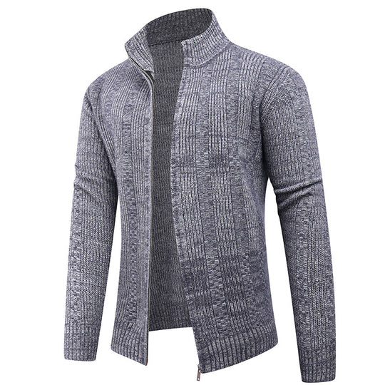 Herren Freizeit Strickjacke mit hohem Kragen und modernem Zipper EB