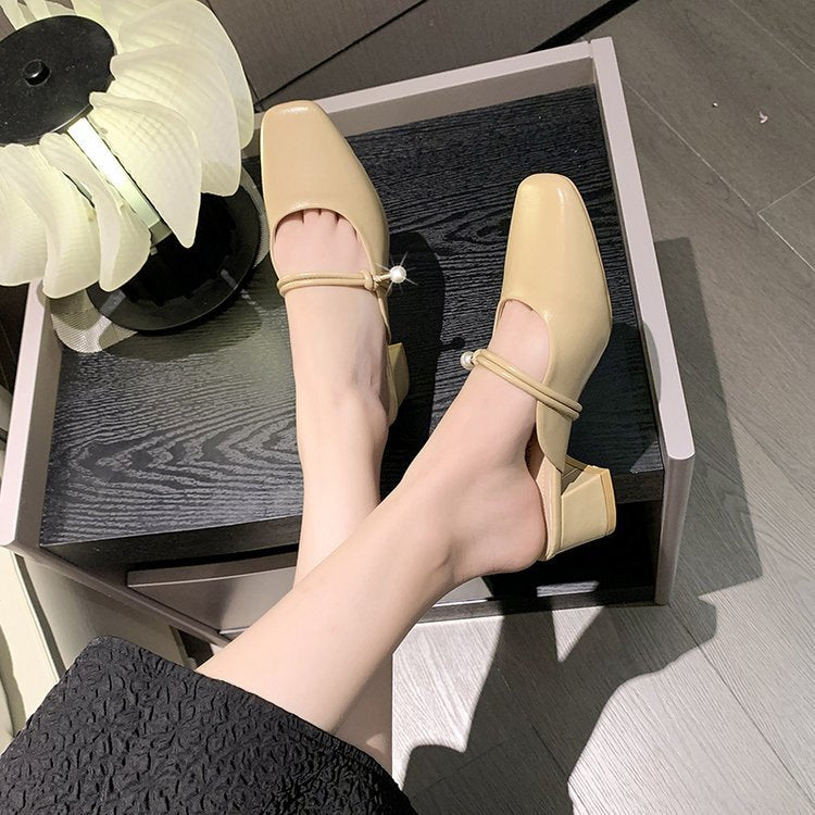 Damen elegante und bequeme Mules mit Blockabsatz EB
