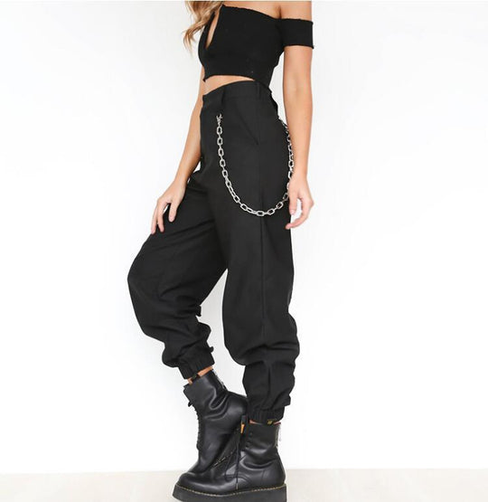 Damen Baggy-Hose mit Kettendetails und komfortablem Bund EB