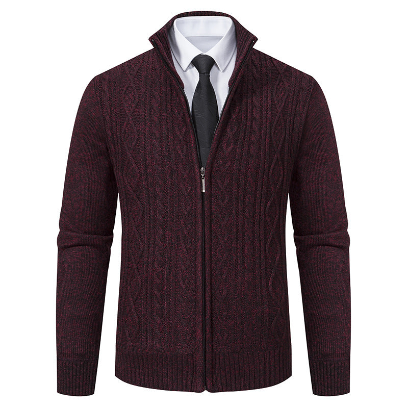Herren Strickjacke mit Stehkragen und strukturierter Musterung EB
