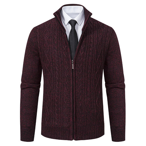 Herren Strickjacke mit Stehkragen und strukturierter Musterung EB
