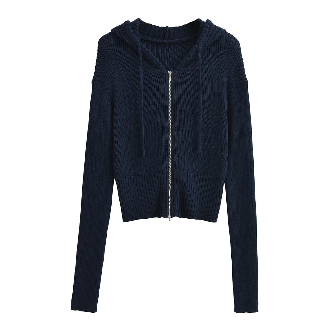 Damen lässiger Strickzipper mit Kapuze EB