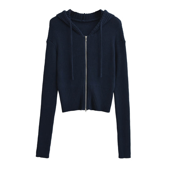 Damen lässiger Strickzipper mit Kapuze EB
