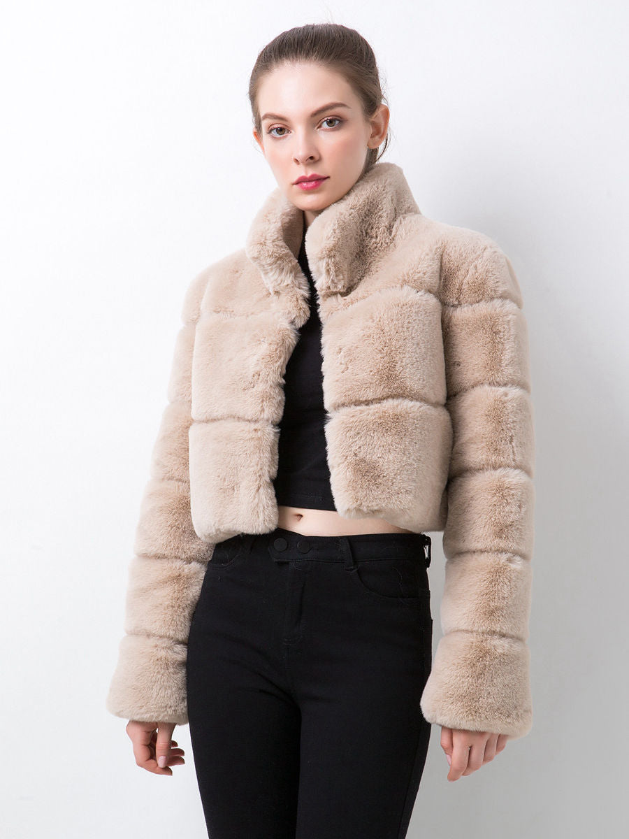 Damen modische kurze Kunstpelzjacke EB