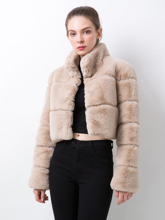 Damen modische kurze Kunstpelzjacke EB