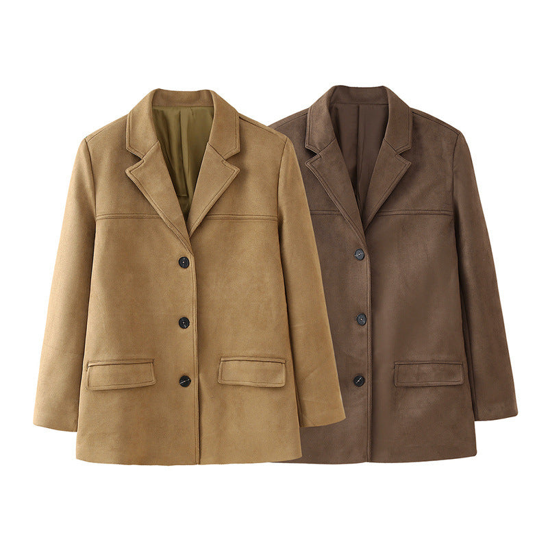 Damen Elegante Suede-Blazerjacke EB