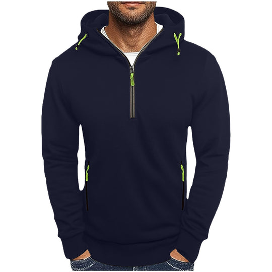 Herren modischer Kapuzenpullover mit zwei Taschen und halbem Reißverschluss EB