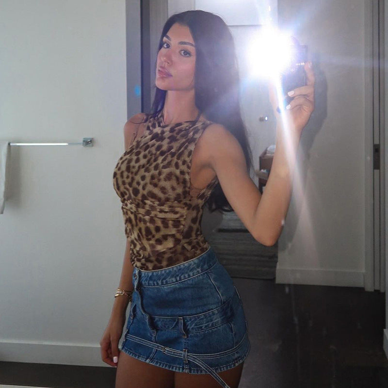 Damen Figurbetontes Bodysuit mit raffinierten Raffungselementen und Animal-Print EB