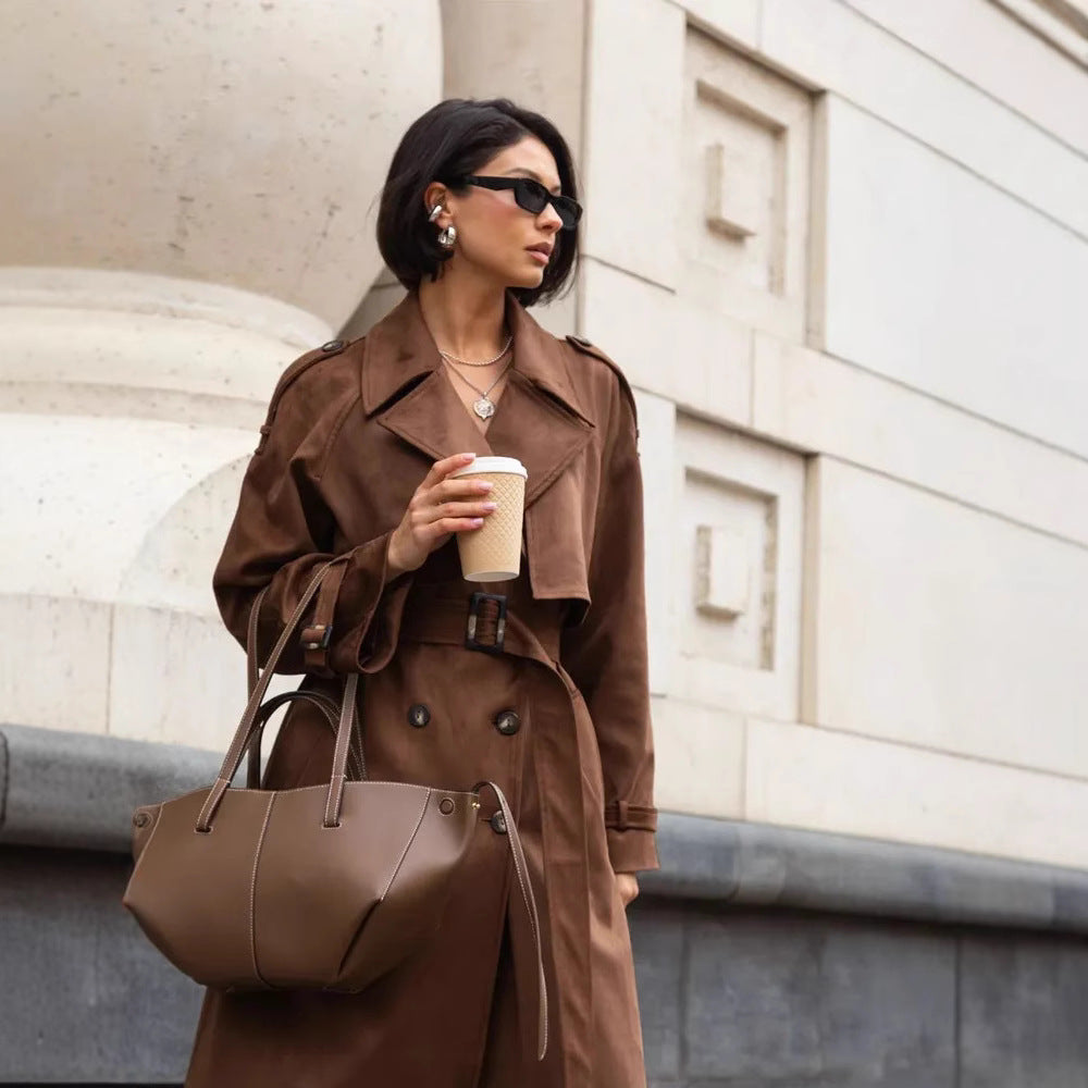 Damen Stilvoller Trenchcoat mit weitem Schnitt und Gürtel EB