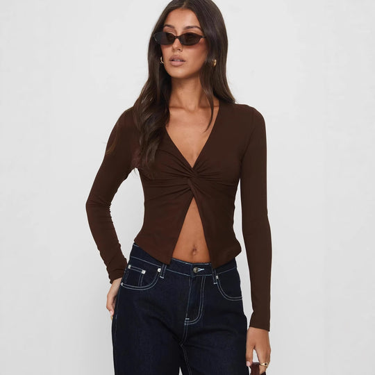 Damen Langarm-Top mit eleganter Wickeloptik EB