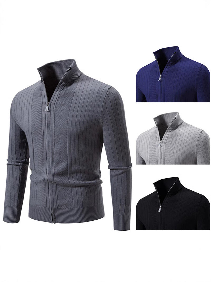 Herren Strickpullover mit hochschließendem Reißverschluss und feinem Rippdesign EB