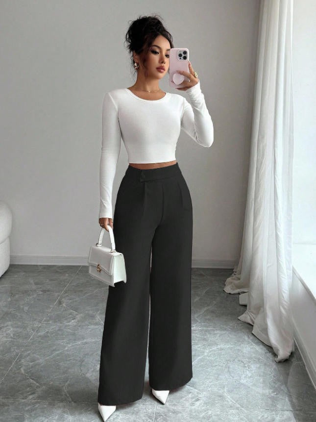 Damen Hoch taillierte, elegante und weiche Hose EB