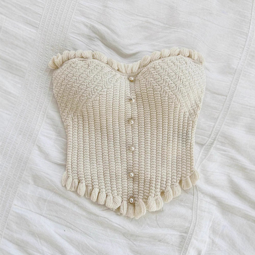 Damen Corsage-Oberteil mit Rüschendetails und Knopfleiste EB