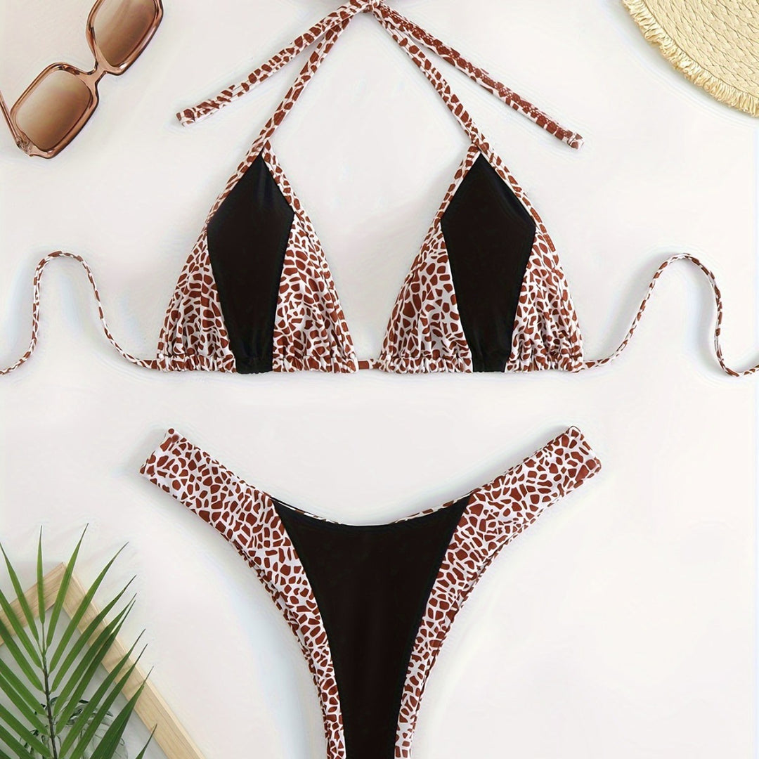 Damen Triangel-Bikini mit stilvollem Giraffenmuster EB