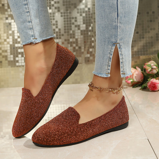 Damen Glitzernde Ballerinas mit elegantem V-Ausschnitt EB
