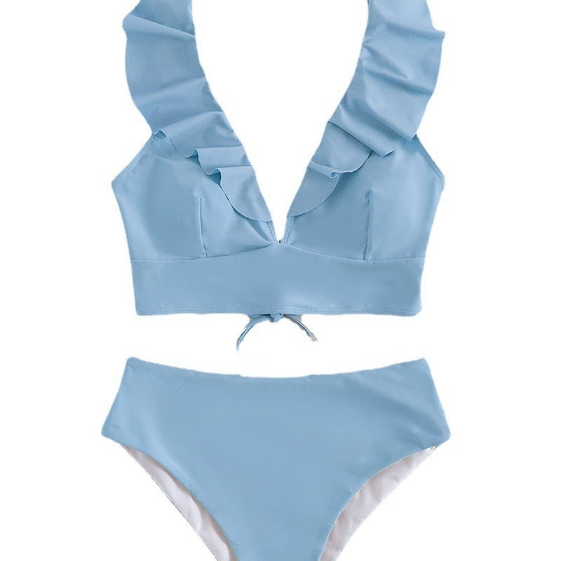 Damen Bikini mit elegantem Rüschendesign und hoch geschnittenem Höschen EB