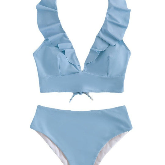 Damen Bikini mit elegantem Rüschendesign und hoch geschnittenem Höschen EB
