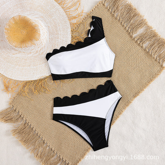 Damen Einseitiger Bikini mit gewelltem Saum EB
