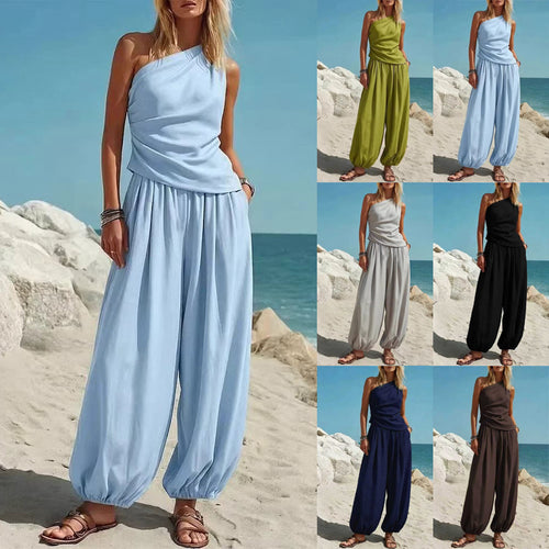 Damen Elegantes Einteiler-Outfit mit Fließendem Schnitt und One-Shoulder-Design EB