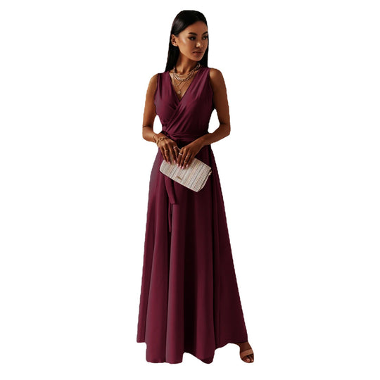 Damen Maxikleid mit elegantem Wickel-Design und schwingendem Rock EB