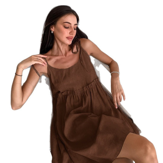 Damen luftiges Sommerkleid mit verstellbaren Trägern und lockerer Silhouette EB