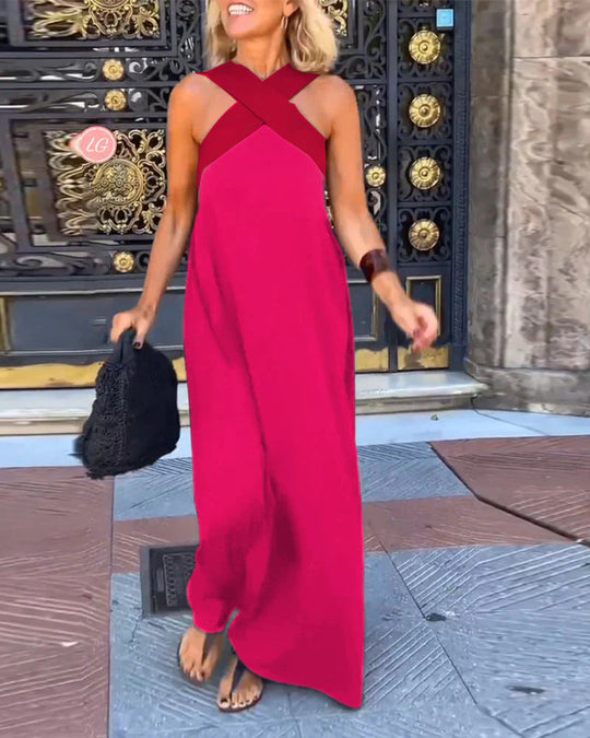 Damen Langes Maxikleid mit Cross-Over-Trägern und elegantem Schnitt EB