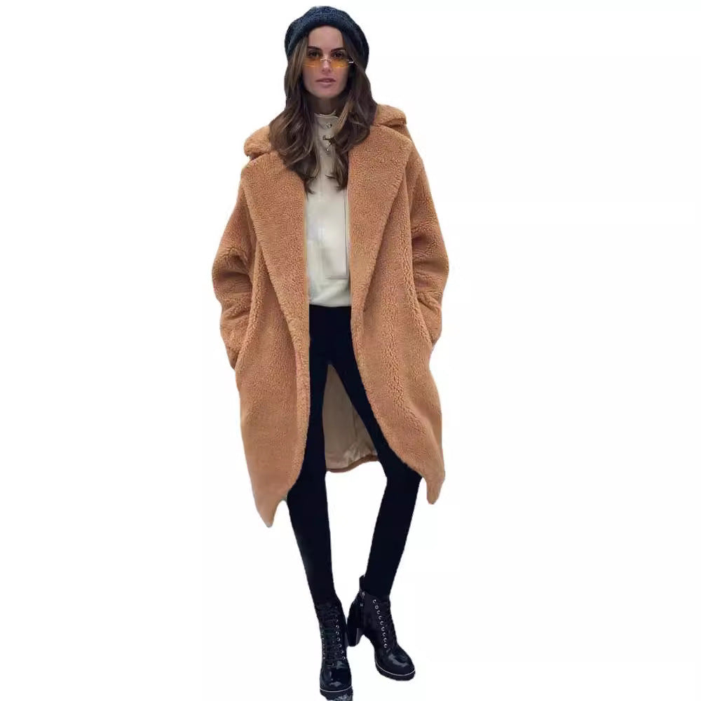 Damen Oversized Teddy-Mantel mit weitem Schnitt und großem Kragen EB