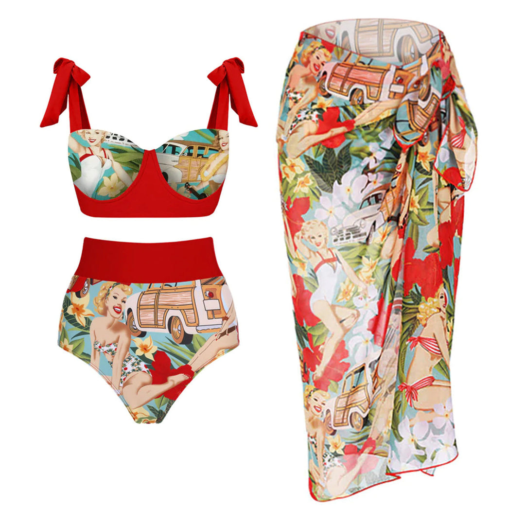 Damen Bikiniset mit hochtaillierten Shorts und verspieltem Wickelrock EB