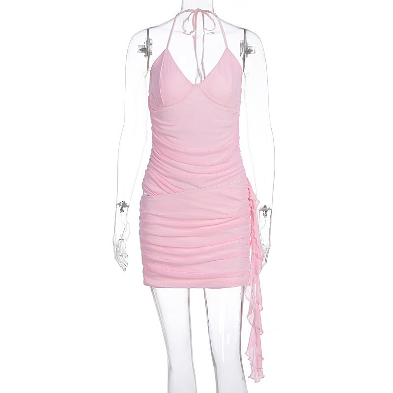 Damen Sexy Wickelkleid mit Rüschendetails und verstellbarem Träger EB